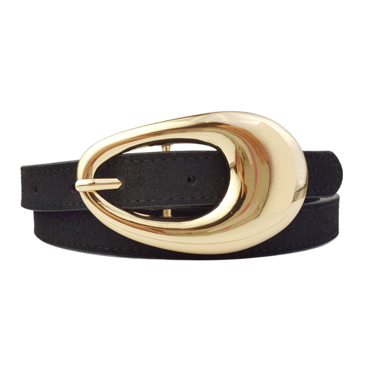 Genuine Suede Belt with Gold Tear Drop Buckle-Axesoria West -