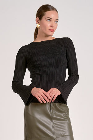 Boat Neck Flare Sleeve Top - Elan