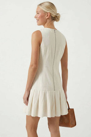 Garment Wash Drop Waist Pleated Hem Dress-Naked Zebra WD8043