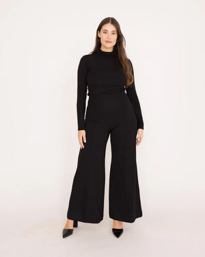 Ponte knit standard wide leg pant blk-Ripley Rader