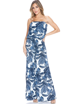 Strapless Print Jumpsuit in Navy/White - Brooklyn Isles