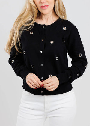 Grommet Cardigan in Black - J Society