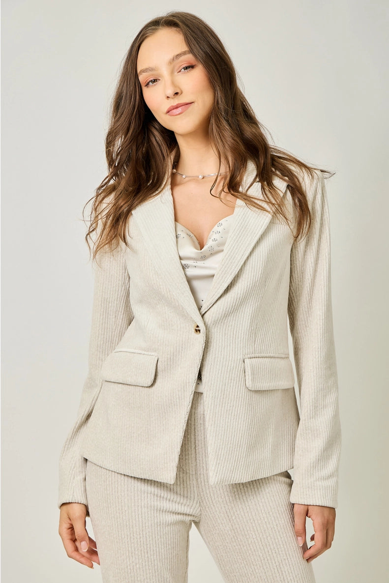 Velvet Corduroy Blazer in Ivory - Mystree