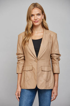 RUCHED SLV FAUX LEATHER BLAZER-FATE - FJ70275