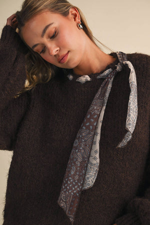 CREW NECK SATIN SCARF SWEATER- Klesis - IT4906