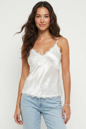 V-neck Lace Trim Top-Naked Zebra WT7174A