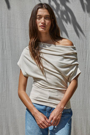 Solid Off Shoulder Drape Top-By Together L10213