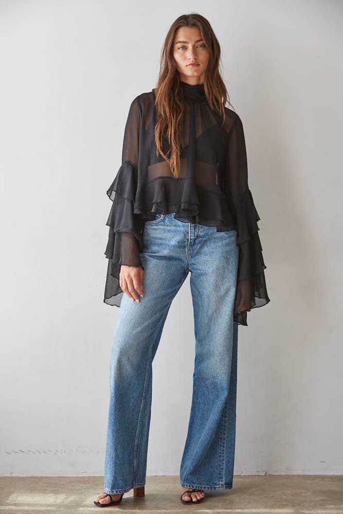 Woven  Chiffon See Through cape blouse-By Together - L9717