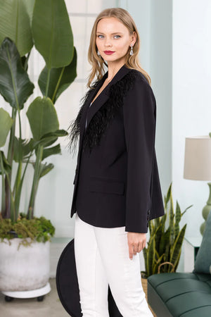 Jane Jacket with Feathers in Black - JOH
