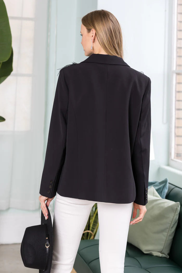 Jane Jacket with Feathers in Black - JOH