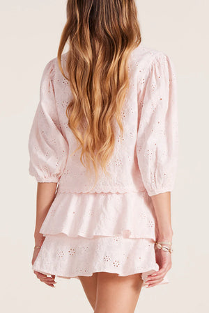 Tie Front Crop Balloon Sleeve Top in Pink - Bobi