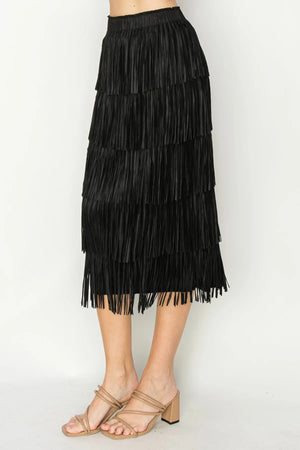 Jayleen Fringe Skirt in Black - JOH