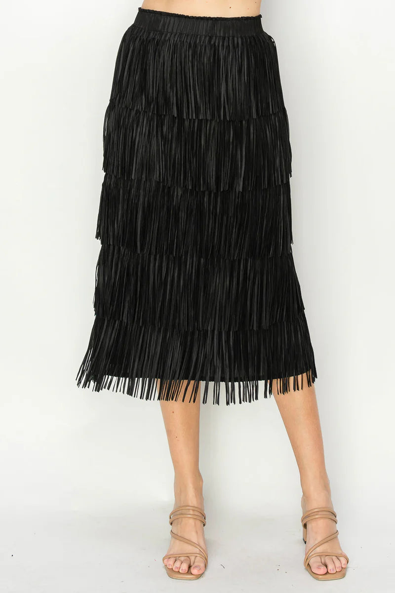 Jayleen Fringe Skirt in Black - JOH