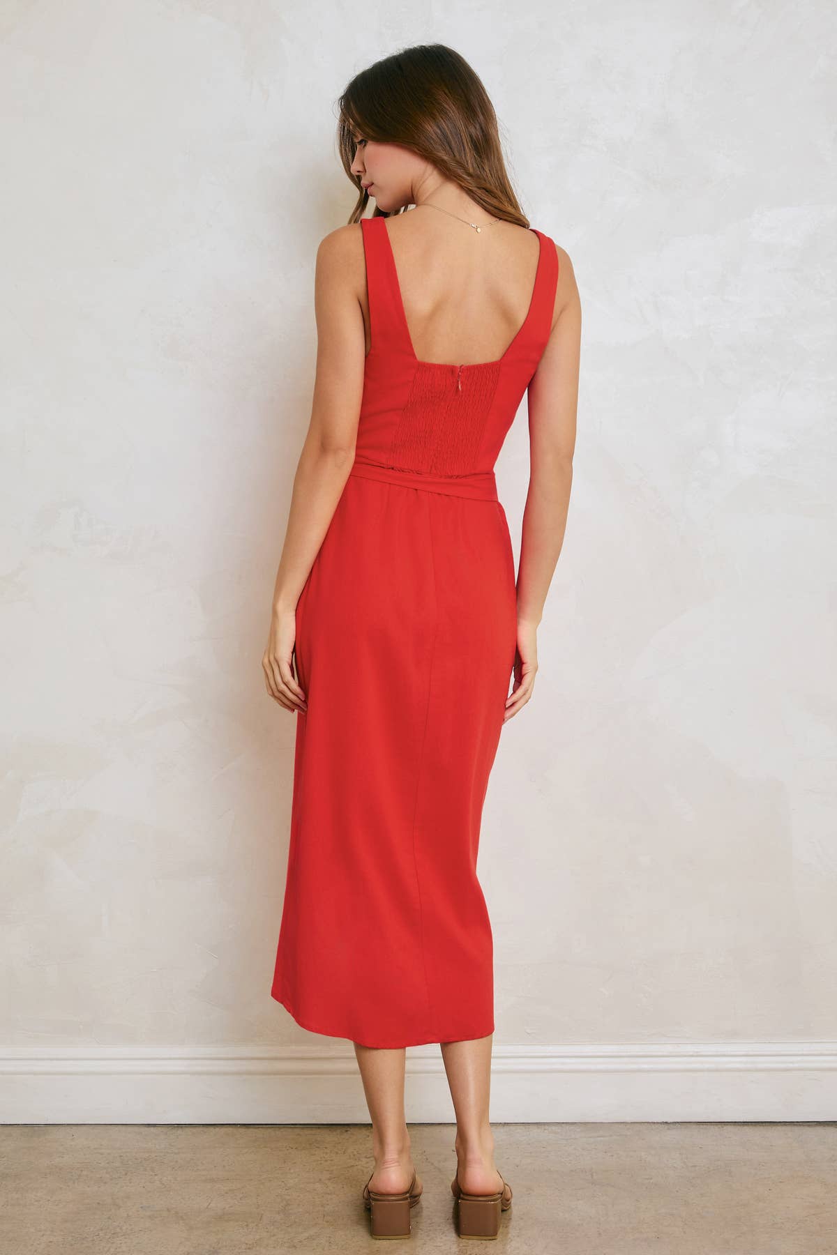 Linen Square Neck Tulip Hem Wrap Dress-Dress Forum