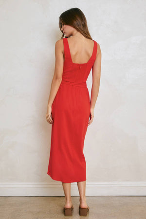 Linen Square Neck Tulip Hem Wrap Dress-Dress Forum