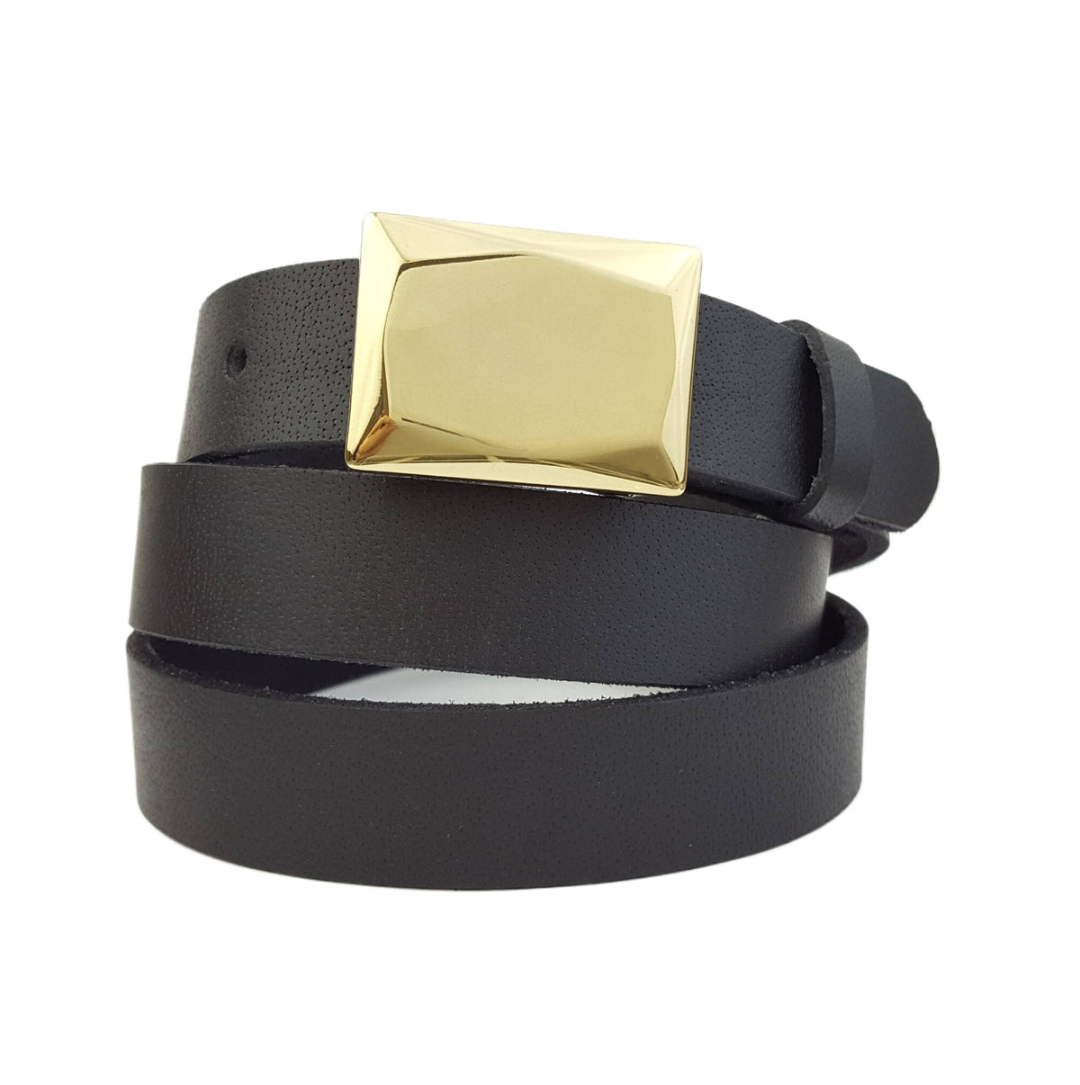 Genuine Leather Skinny Belt with Faceted Gold Buckle-Axesoria West