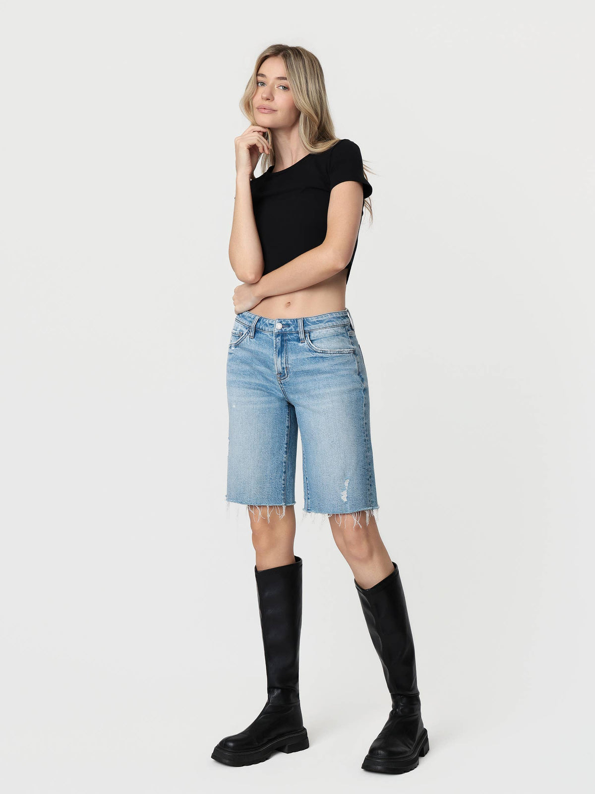 MID RISE RAW HEM JORTS-Vervet T7494
