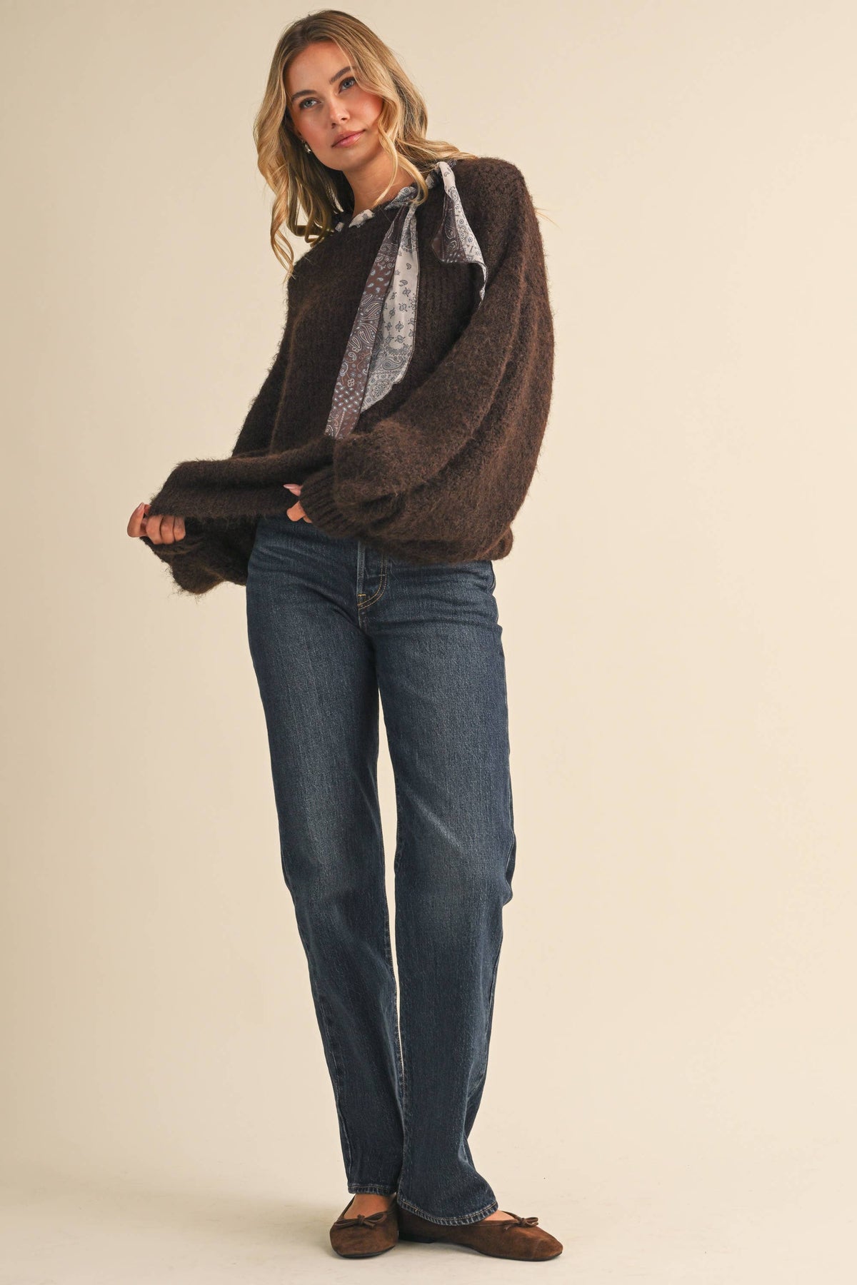 CREW NECK SATIN SCARF SWEATER- Klesis - IT4906
