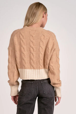 Cable Crop Cardi in Tan/Natural - Elan