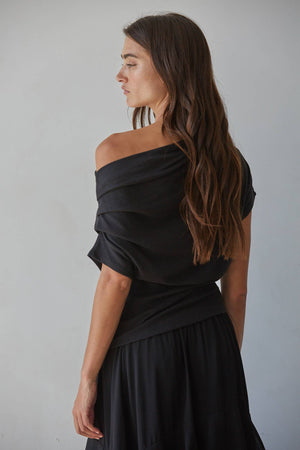 Solid Off Shoulder Drape Top-By Together L10213