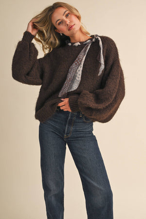 CREW NECK SATIN SCARF SWEATER- Klesis - IT4906