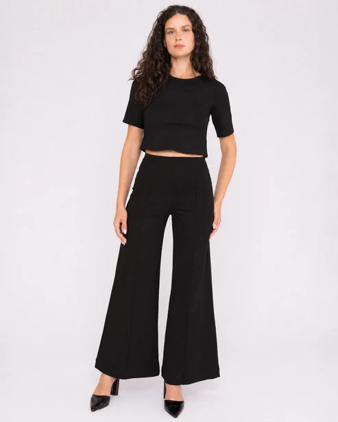 Ponte knit standard wide leg pant blk-Ripley Rader