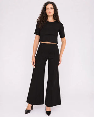 Ponte knit standard wide leg pant blk-Ripley Rader
