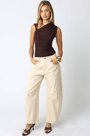 Mia Asymmetrical Ruched Top-Olivaceous 2504