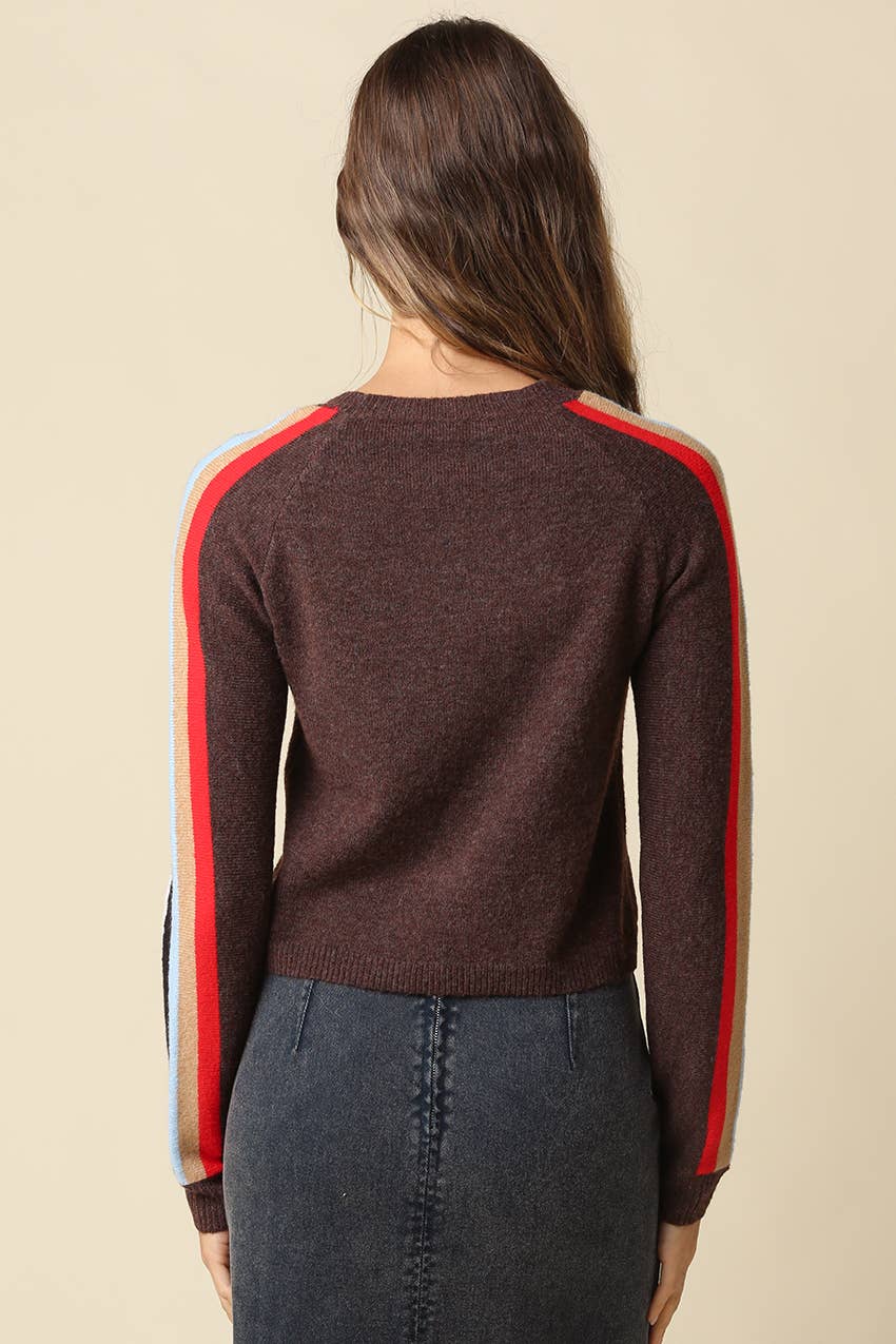 Rylee Contrast Stripe Sweater-Olivaceous