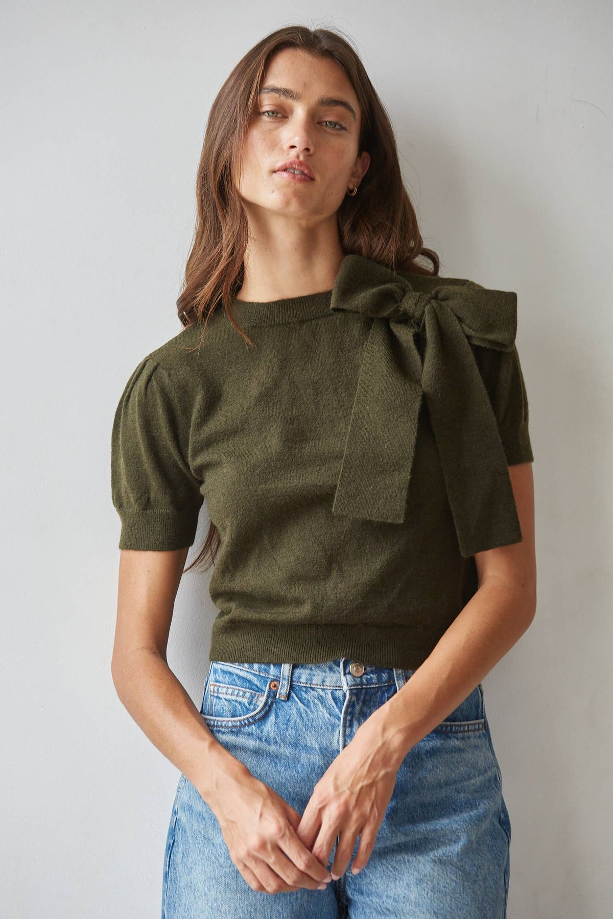 Sweater Pullover With Shoulder Tie Bow Detail-By Together - W2555 |