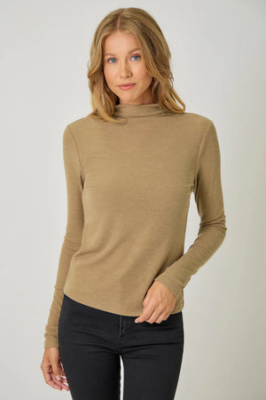 Knit Mock Neck Long Sleeve Top in Latte - Mystree