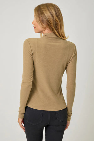 Knit Mock Neck Long Sleeve Top in Latte - Mystree