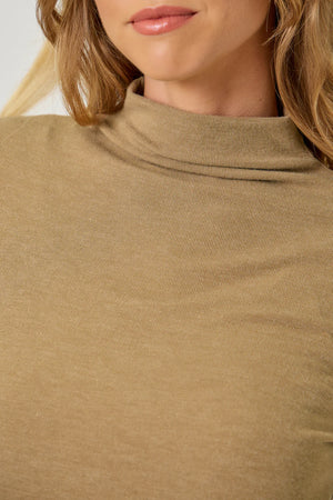 Knit Mock Neck Long Sleeve Top in Latte - Mystree