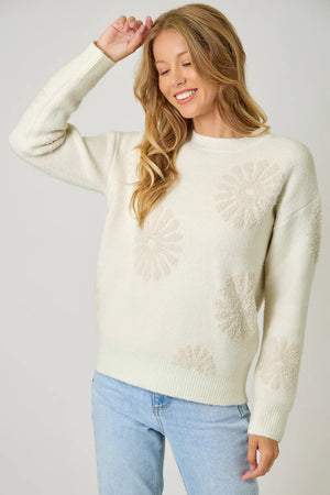 Floral Flocked Sweater in Ivory - Mystree