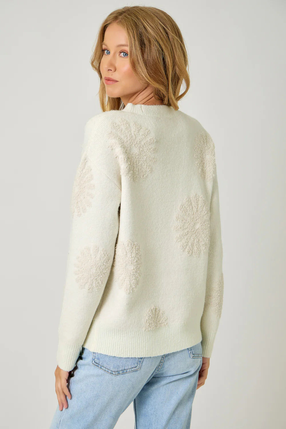 Floral Flocked Sweater in Ivory - Mystree
