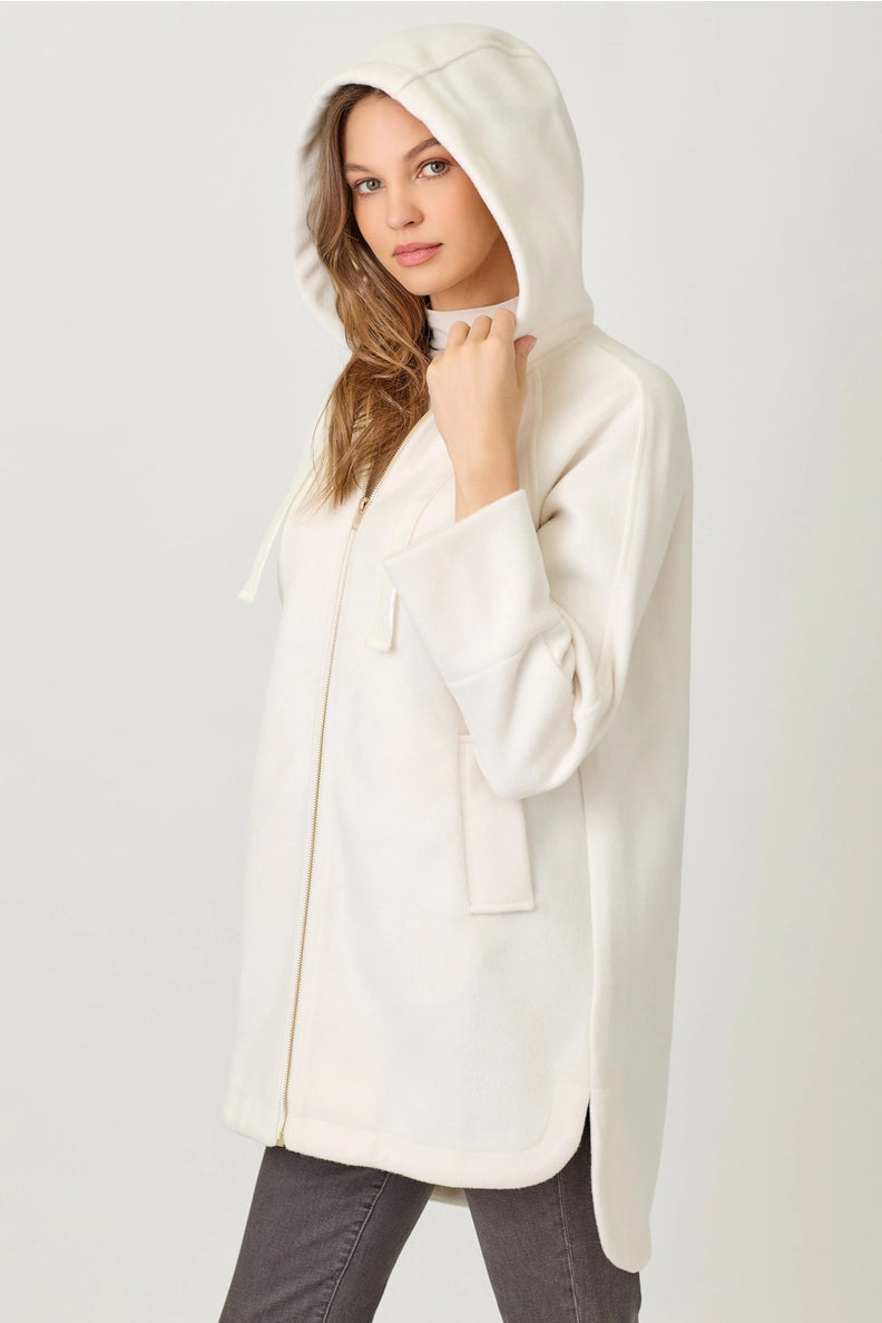 Hoodie Zip Up Coat in Ivory - Mystree