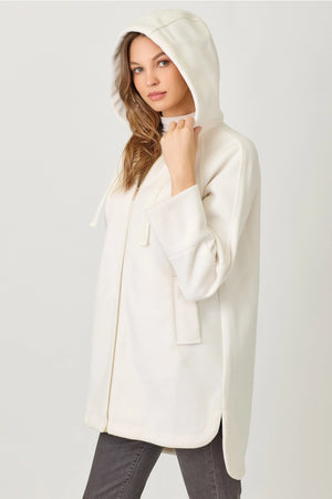 Hoodie Zip Up Coat in Ivory - Mystree