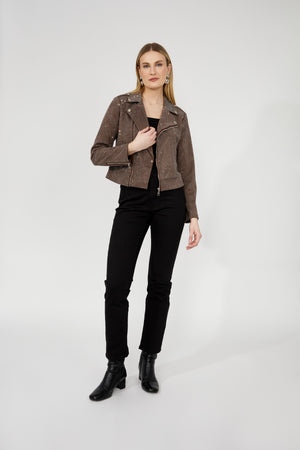 Knit Jacket with Studs in Mocha - Frank Lyman