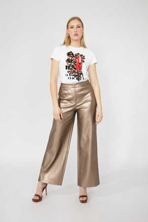 High Waisted Pleather Pant in Pewter - Frank Lyman