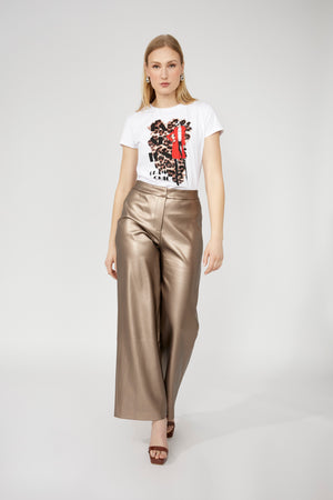 High Waisted Pleather Pant in Pewter - Frank Lyman