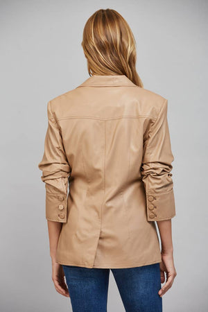 RUCHED SLV FAUX LEATHER BLAZER-FATE - FJ70275