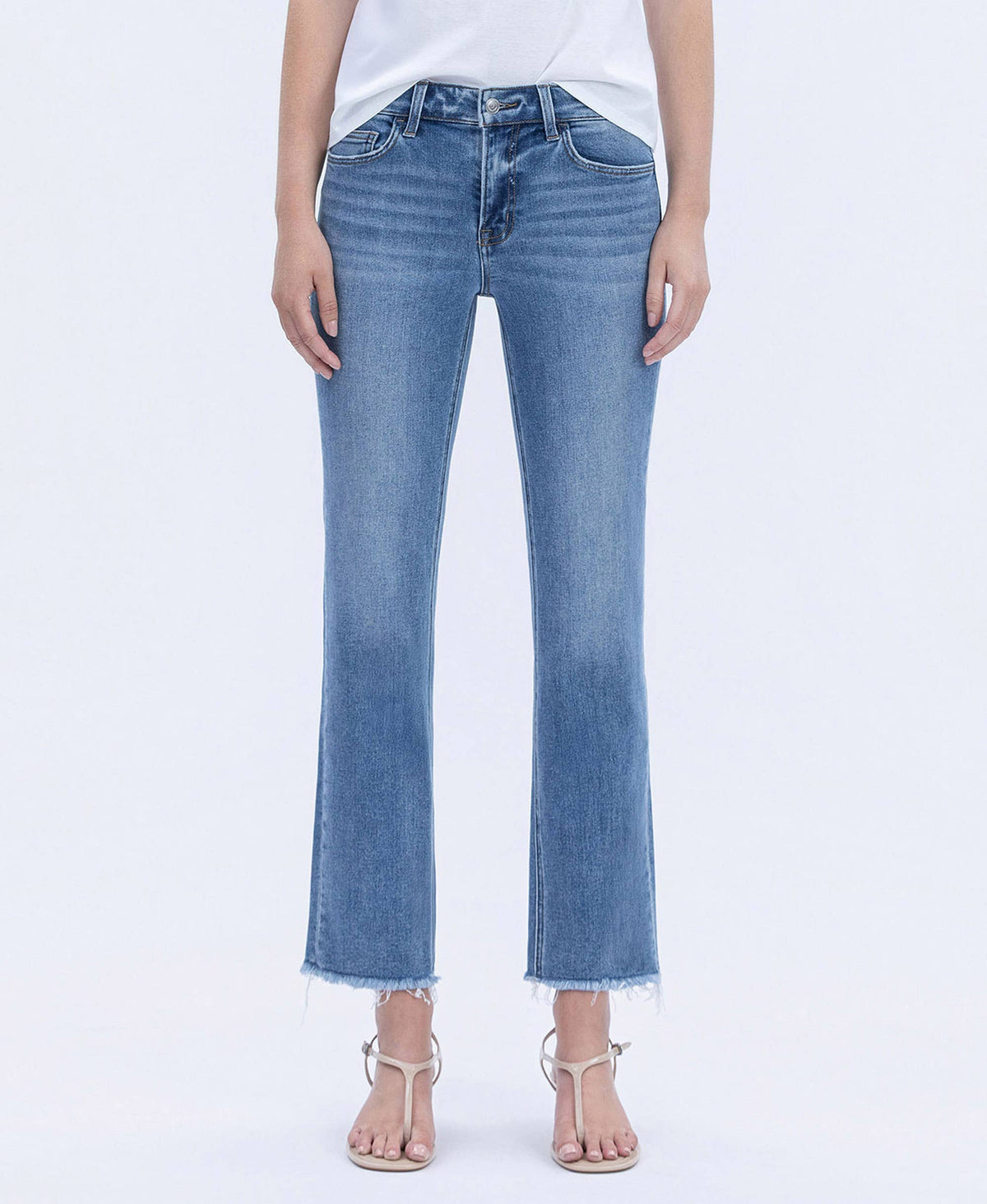 MID RISE MEDIUM WASH RAW HEM CROP STRAIGHT JEANS V2750N-Vervet