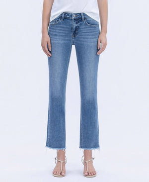 MID RISE MEDIUM WASH RAW HEM CROP STRAIGHT JEANS V2750N-Vervet