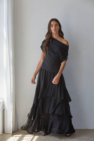 Solid Off Shoulder Drape Top-By Together L10213