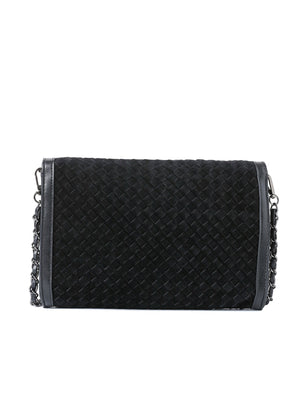 Haute Shore - Black Woven Clutch Purse for Women – Vegan Leather Envelope Crossbody Bag with Magnetic Closure & Detachable Chain Strap, Small Evening Shoulder Bag