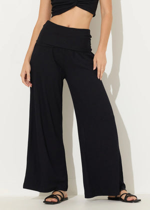 Rib Knit Smock Waist Pant in Black - Vintage Havana