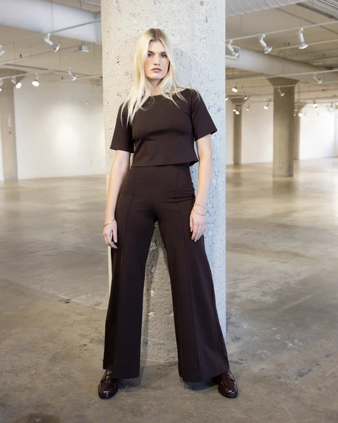 Ponte knit standard wide leg pant chocolate-Ripley Rader