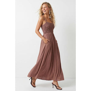 Smocked Maxi Dress W Cord Strap Mauve-Naked Zebra VD119831