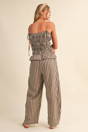 Striped Ruffle Hem Smocked Jumpsuit-Klesis - IJP3436
