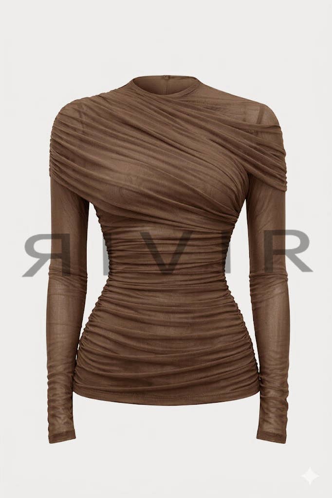 Noemie Mesh Double Layer Draped Top-RIVIR